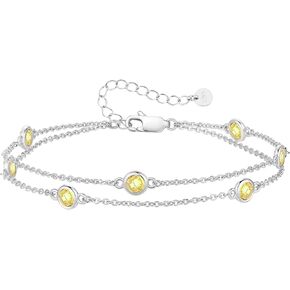 LOUISA SECRET Birthstone Bracelets for Women Girls, 925 Sterling Silver Charm Link Double Strand Bracelet, Birthday Anniversary Christmas Jewelry Gifts for Wife Girlfriend Mother Daughter her…