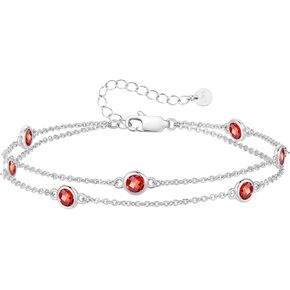 LOUISA SECRET Birthstone Bracelets for Women Girls, 925 Sterling Silver Charm Link Double Strand Bracelet, Birthday Anniversary Christmas Jewelry Gifts for Wife Girlfriend Mother Daughter her…