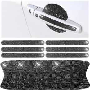 Frienda 10 Pieces Bling Car Door Handle Protector Rhinestone Universal Car Handle Cover Reflective Bling Car Handle Cover Car Door Bowl Protection for Car Laptops Decoration (Silver)