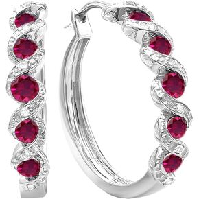 Dazzlingrock Collection Round Lab Created Gemstone & White Diamond 5 Stone Swirl Hinged Post Hoop Earrings for Women in 925 Sterling Silver