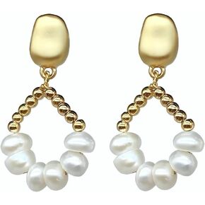 18K Plated Minimalist Pearl Hoop Earrings - Trendy Geometric Shaped Gold Pearl Earrings for Women, Girls Fashion Jewelry Gift