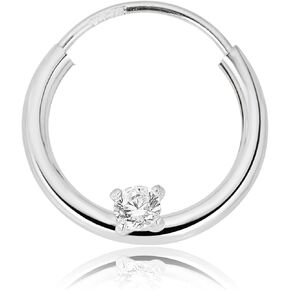 AVORA 14K Gold Simulated Diamond CZ Solitaire Cartilage Hoop - 050 Gauge
