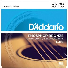 D'Addario EJ16x5 (5 sets), Acous Guit Strings, Phos/Brnz Rnd Wnd, Light (.012-.053).