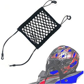 Upgrade Cargo Net for Motorcycle Helmet Storage, 10"X12" High-Elastic Double Layer Bungee Net with 4 Hooks, Car seat mesh Storage Organizer Net Pocket for Motorbike and Car Storage.