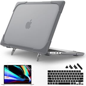 May Chen Compatible with MacBook Air 13.6 Inch 2024 2023 2022 Model A2681 M2 A3113 M3 Chip, Heavy Duty Protective Hard Shell Case Shockproof Bumpers with Fold Kickstand, Olive