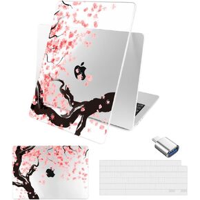Batianda Compatible with New MacBook Air 13 inch Case 2024 M3/M2 Chip Model A3113/A2681, Plastic Crystal Hardshell Keyboard Cover for MacBook Air 13.6 inch & USB-C OTG Adapter, Beautiful floral
