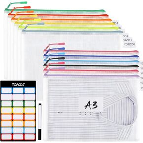 12pcs Mesh Zipper Pouch Bags, A4 Puzzle Bag (12 Colors, 12 Packs) for Organizing, Classroom Must Have Storage Bag, File Bags for School, Board Games and Office Supplies