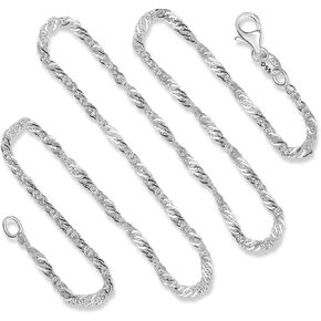 925 Sterling Silver 2 MM Singapore (Twisted Curb) Italian Chain - Lobster Claw Clasp 16-30"