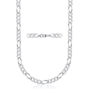 PORI JEWELERS 925 Sterling Silver Figaro Chain Necklace - 3.0MM-10.5MM - Made in Italy - Lobster Claw