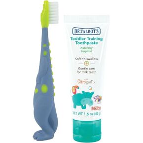 Dr. Talbot's Toddler Training Toothbrush and Naturally Inspired Kids Toothpaste with Citroganix - 1.6 oz - Fluoride-Free Toothpaste and Toddler Toothbrush - 6+ Months - Alligator