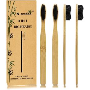 Super Hard Toothbrush Bamboo Toothbrush Large Brush Head Manual Toothbrsuh Hard Bristles Pack of 4