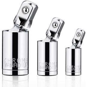 3PCS Universal Joint Socket Set, 1/4" 3/8" 1/2" Drive Swivel Socket Adapter Set, Premium Chrome Vanadium Steel Universal Joint Socket Adapter Suitable for Narrow Spaces- Tiosamd