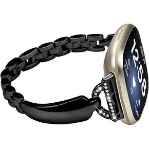 أحزمة معدنية متوافقة مع Fitbit Sense 2/Sense/Versa 4/Versa 3، سوار معصم بديل للنساء، أسود in Kuwait