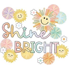 Summer Shine Bright Sun Bulletin Board Set Pastel Sun Paper Cutouts with 100Pcs Glue Points Colorful Cute Sun Cut-Outs for School Classroom Home Party Decor Supplies, 45Pcs