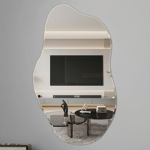 Irregular Mirror for Wall, Large 21"x35" Asymmetrical Wall Mirror Irregular Shaped Stylish Frameless Mirror for Living Room Bathroom Entryway Modern Home Decor Mirror in Saudi Arabia