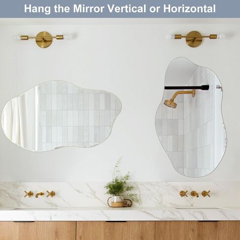 Irregular Mirror for Wall, Large 21"x35" Asymmetrical Wall Mirror Irregular Shaped Stylish Frameless Mirror for Living Room Bathroom Entryway Modern Home Decor Mirror in Saudi Arabia