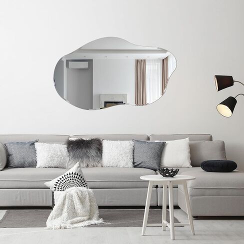 Irregular Mirror for Wall, Large 21"x35" Asymmetrical Wall Mirror Irregular Shaped Stylish Frameless Mirror for Living Room Bathroom Entryway Modern Home Decor Mirror in Saudi Arabia