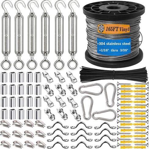 M5 Stainless Steel 304 Hook and Eye Turnbuckle Heavy Duty Wire Rope Tension with 165FT Vinyl Coated Steel Wire Cable Rope for Garden Wire,String Lights Hanging,Tension Wire Kit in Saudi Arabia