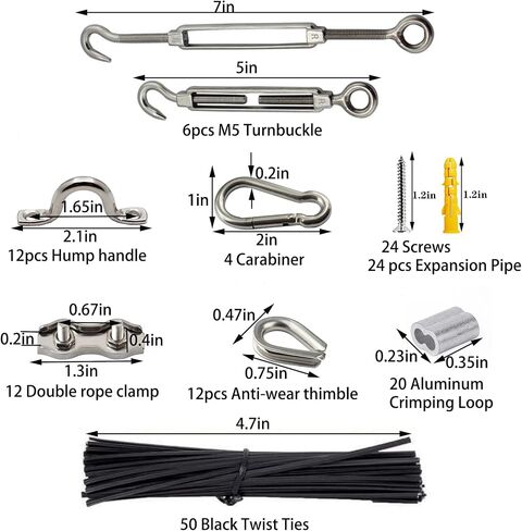 M5 Stainless Steel 304 Hook and Eye Turnbuckle Heavy Duty Wire Rope Tension with 165FT Vinyl Coated Steel Wire Cable Rope for Garden Wire,String Lights Hanging,Tension Wire Kit in Saudi Arabia