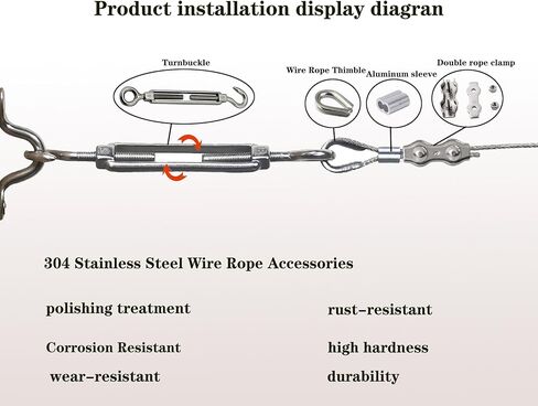 M5 Stainless Steel 304 Hook and Eye Turnbuckle Heavy Duty Wire Rope Tension with 165FT Vinyl Coated Steel Wire Cable Rope for Garden Wire,String Lights Hanging,Tension Wire Kit in Saudi Arabia
