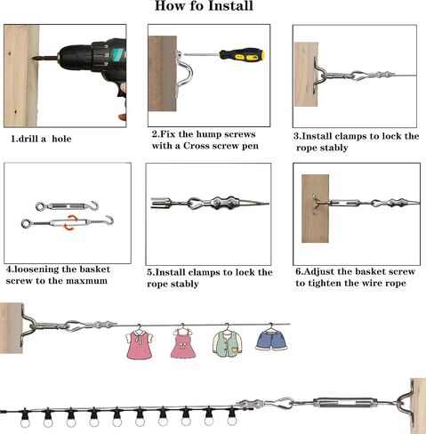 M5 Stainless Steel 304 Hook and Eye Turnbuckle Heavy Duty Wire Rope Tension with 165FT Vinyl Coated Steel Wire Cable Rope for Garden Wire,String Lights Hanging,Tension Wire Kit in Saudi Arabia