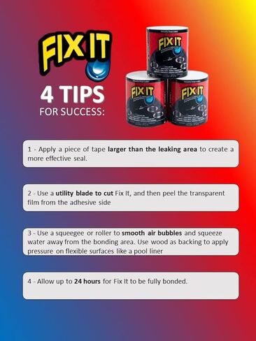 Fix It شريط مطاطي مقاوم للماء لإصلاح حوض السباحة، شريط تحت الماء، سدادة تسرب المياه، شريط إصلاح رقعة السقف: شريط مطاطي أسود 4 بوصة × 5 بوصة (1) in Kuwait