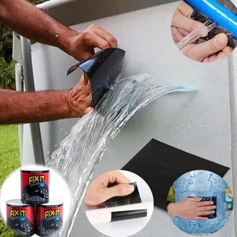Fix It شريط مطاطي مقاوم للماء لإصلاح حوض السباحة، شريط تحت الماء، سدادة تسرب المياه، شريط إصلاح رقعة السقف: شريط مطاطي أسود 4 بوصة × 5 بوصة (1) in Kuwait