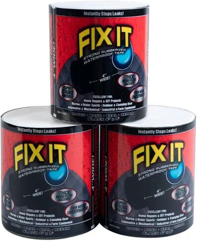 Fix It شريط مطاطي مقاوم للماء لإصلاح حوض السباحة، شريط تحت الماء، سدادة تسرب المياه، شريط إصلاح رقعة السقف: شريط مطاطي أسود 4 بوصة × 5 بوصة (1) in Kuwait