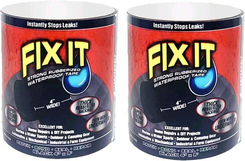 Fix It شريط مطاطي مقاوم للماء لإصلاح حوض السباحة، شريط تحت الماء، سدادة تسرب المياه، شريط إصلاح رقعة السقف: شريط مطاطي أسود 4 بوصة × 5 بوصة (1) in Kuwait
