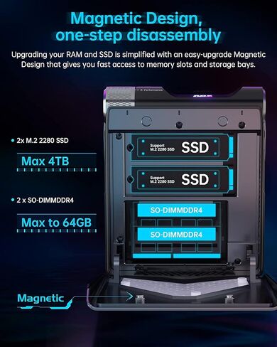 كمبيوتر ألعاب صغير من ACEMAGICIAN، مصابيح RGB AMD Ryzen 7 5800U 16GB DDR4 512GB NVMe SSD AMR5 كمبيوتر صغير 4K HDMI DP Type-C WiFi 6 BT 5.2 كمبيوتر صغير، تشغيل تلقائي in Kuwait