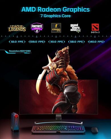 كمبيوتر ألعاب صغير من ACEMAGICIAN، مصابيح RGB AMD Ryzen 7 5800U 16GB DDR4 512GB NVMe SSD AMR5 كمبيوتر صغير 4K HDMI DP Type-C WiFi 6 BT 5.2 كمبيوتر صغير، تشغيل تلقائي in Kuwait