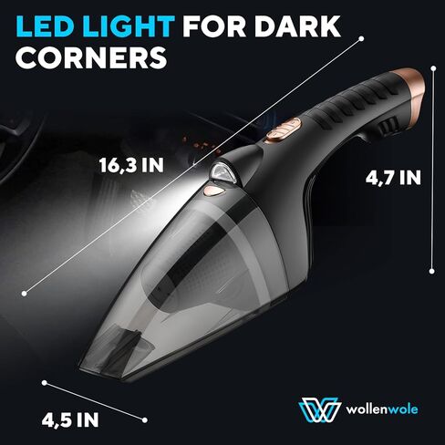 Car Vacuum Cleaner - Handheld Portable Electric Auto Cleaner with 4500 Pa Suction Power, 16 ft Cord, LED Light, Compact Multipurpose Accessories Cleaner Kit for Car Interior & Home in Kuwait
