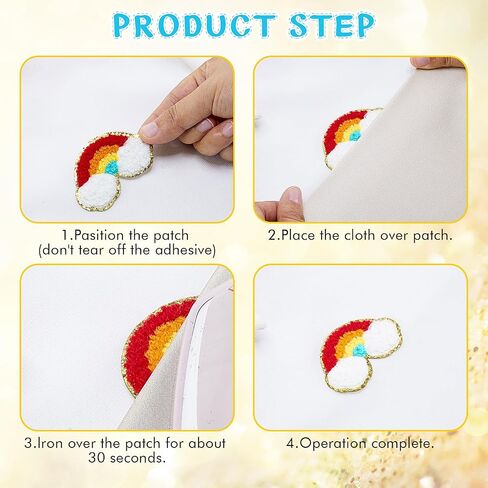 120 Pcs Iron on Chenille Patches Glitter Colorful Sew Iron on Patch Rainbow Lightning Flower Heart Bow Applique for Clothing Fabric Jackets Backpacks Hats DIY Repair Decor in Saudi Arabia