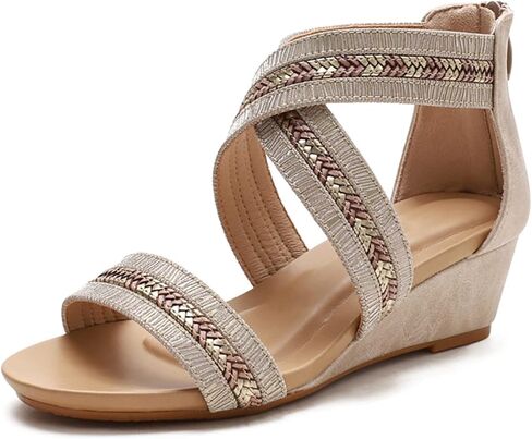 WOJWSKI Wedges for Women Sandals Bohemia Open Toe Roman Low Heel Zipper Back Platform Summer Dress Women‘s Beach Sandals in Kuwait