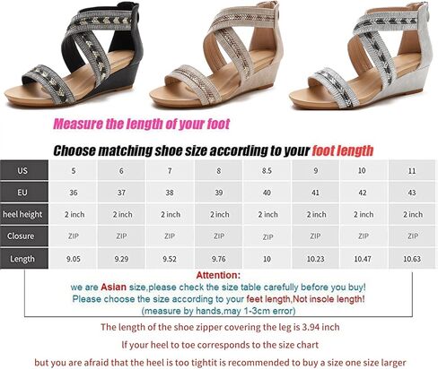 WOJWSKI Wedges for Women Sandals Bohemia Open Toe Roman Low Heel Zipper Back Platform Summer Dress Women‘s Beach Sandals in Kuwait