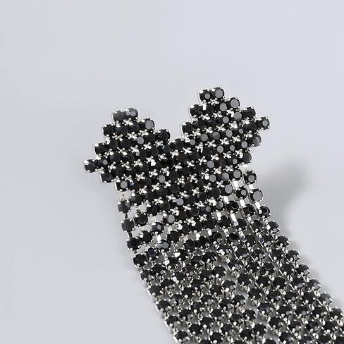 Black Rhinestones Heart Stud Long Tassels Earrings for Women Girls Sparkle Chandelier Punk Jewelry in Saudi Arabia