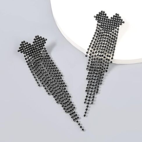 Black Rhinestones Heart Stud Long Tassels Earrings for Women Girls Sparkle Chandelier Punk Jewelry in Saudi Arabia