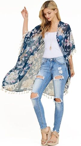 Lightweight Sheer Open Shawl Cardigan - Tassel Floral Robe, Snake, Leopard Animal Print Kimono in Saudi Arabia