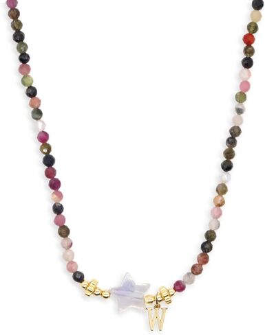 Gemstone Beaded Initial Star Choker Necklaces for Women Teen Girls, Boho Handmade Gold Natural Stone Beads Letter Name Necklace Surfer Beach Bohemian Jewelry Gift in Saudi Arabia