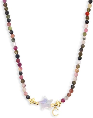 Gemstone Beaded Initial Star Choker Necklaces for Women Teen Girls, Boho Handmade Gold Natural Stone Beads Letter Name Necklace Surfer Beach Bohemian Jewelry Gift in Saudi Arabia