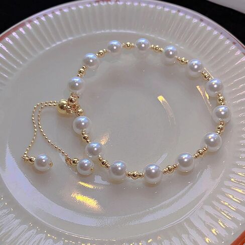 Choistily Pearl Bracelets for Women Cream White Pearl Bracelet Pearl Beaded Bracelets Trendy Boho Baroque Pearl Bracelet Gold Pearl Bracelet Minimalism Bracelets Pearl Jewelry for Teen Girls in Saudi Arabia