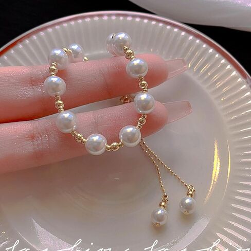 Choistily Pearl Bracelets for Women Cream White Pearl Bracelet Pearl Beaded Bracelets Trendy Boho Baroque Pearl Bracelet Gold Pearl Bracelet Minimalism Bracelets Pearl Jewelry for Teen Girls in Saudi Arabia