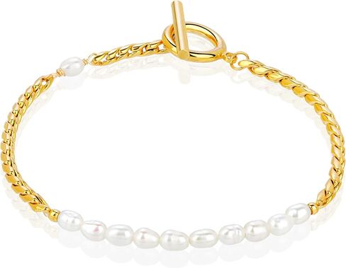 أساور اللؤلؤ الطبيعي للنساء مطلية بالذهب عيار 18 قيراطًا باللون الأبيض الحقيقي ولؤلؤ المياه العذبة المزروعة يدويًا جوهرة ميلاد يونيو مجوهرات راقية للنساء هدايا in Kuwait