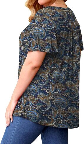 Tralilbee Women's Plus Size Long Sleeve Flowy Henley Shirt V Neck Tunic Tops in Kuwait