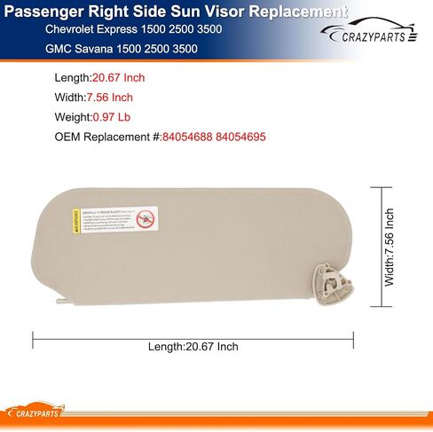 Driver & Passenger Side Sun Visor Compatible with Chevrolet Express GMC Savana 1500 2500 3500 4500 1999-2019 Replaces# 84054688 84054695 Beige in Saudi Arabia