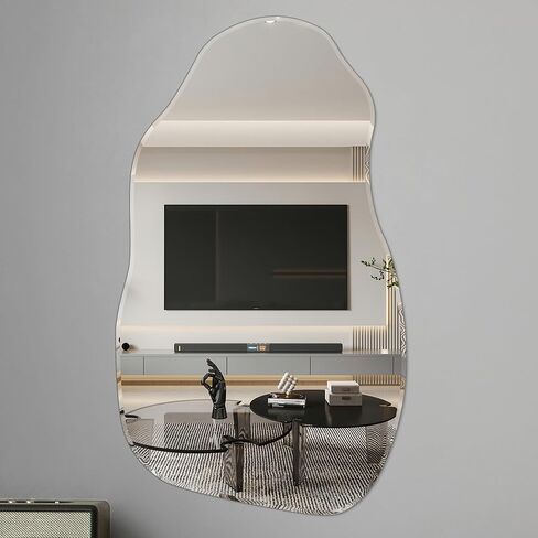 Irregular Mirror for Wall, Large 21"x35" Asymmetrical Wall Mirror Irregular Shaped Stylish Frameless Mirror for Living Room Bathroom Entryway Modern Home Decor Mirror in Saudi Arabia
