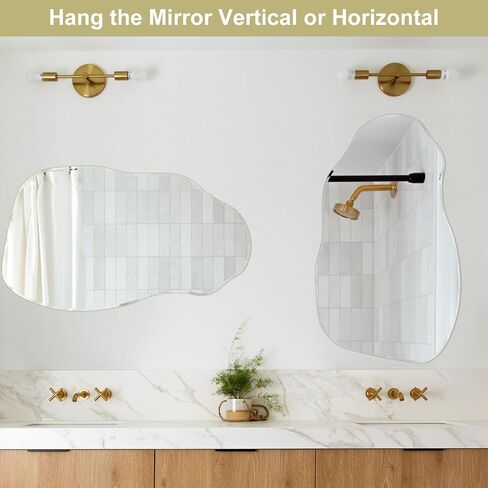 Irregular Mirror for Wall, Large 21"x35" Asymmetrical Wall Mirror Irregular Shaped Stylish Frameless Mirror for Living Room Bathroom Entryway Modern Home Decor Mirror in Saudi Arabia