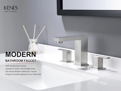 KENES صنبور حمام أسود واسع الانتشار 3 فتحات بالوعة الحمام صنبور أسود غير لامع بمقبضين، 8 بوصة 3 قطع صنبور حمام مع خطوط تصريف وإمداد منبثقة، KE-9050-2-P in Kuwait