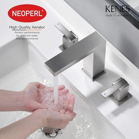 KENES صنبور حمام أسود واسع الانتشار 3 فتحات بالوعة الحمام صنبور أسود غير لامع بمقبضين، 8 بوصة 3 قطع صنبور حمام مع خطوط تصريف وإمداد منبثقة، KE-9050-2-P in Kuwait