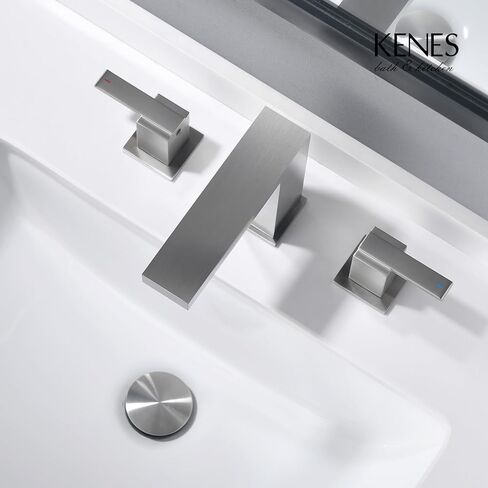 KENES صنبور حمام أسود واسع الانتشار 3 فتحات بالوعة الحمام صنبور أسود غير لامع بمقبضين، 8 بوصة 3 قطع صنبور حمام مع خطوط تصريف وإمداد منبثقة، KE-9050-2-P in Kuwait